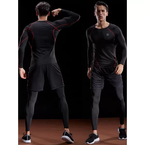 NELEUS Mens 3 Pack Dry Fit Long Sleeve Compression Shirts Workout Running Shirts5035 BlackredBlackgreyNavy Blue3 Pack