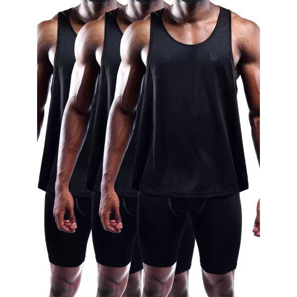 NELEUS Mens 3 Pack Dry Fit YBack Muscle Tank Top5031 3 Pack BlackBlackBlack