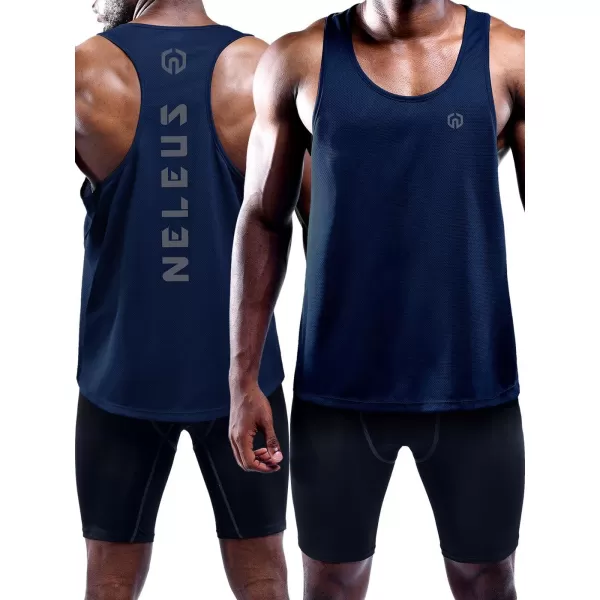 NELEUS Mens 3 Pack Dry Fit YBack Muscle Tank Top5031 3 Pack Blackbluenavy