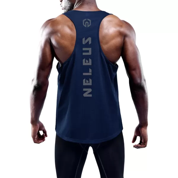 NELEUS Mens 3 Pack Dry Fit YBack Muscle Tank Top5031 3 Pack Blackbluenavy