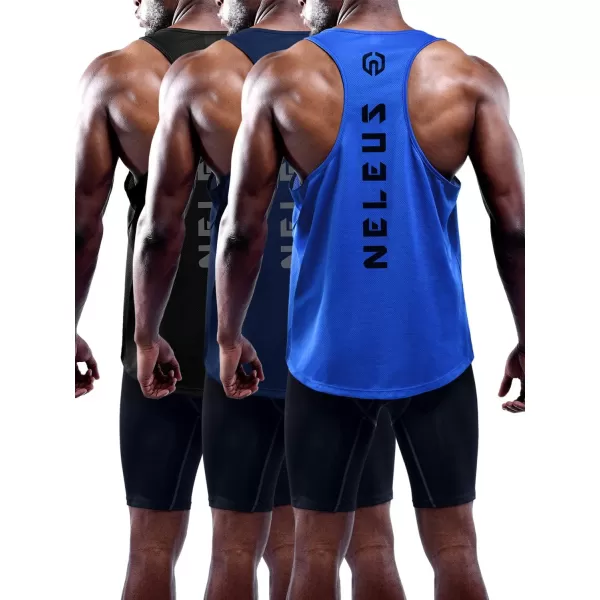 NELEUS Mens 3 Pack Dry Fit YBack Muscle Tank Top5031 3 Pack Blackbluenavy