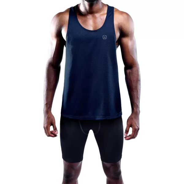 NELEUS Mens 3 Pack Dry Fit YBack Muscle Tank Top5031 3 Pack Blackgreynavy Blue