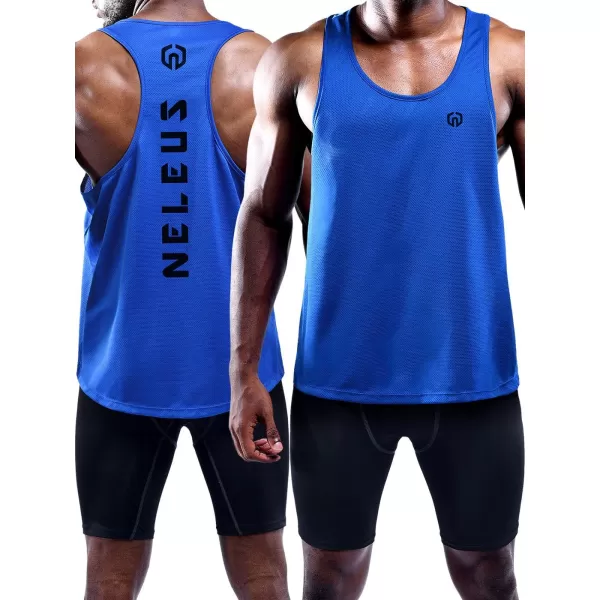 NELEUS Mens 3 Pack Dry Fit YBack Muscle Tank Top5031 3 Pack Blueredyellow