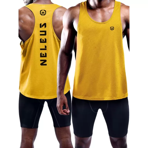 NELEUS Mens 3 Pack Dry Fit YBack Muscle Tank Top5031 3 Pack Blueredyellow