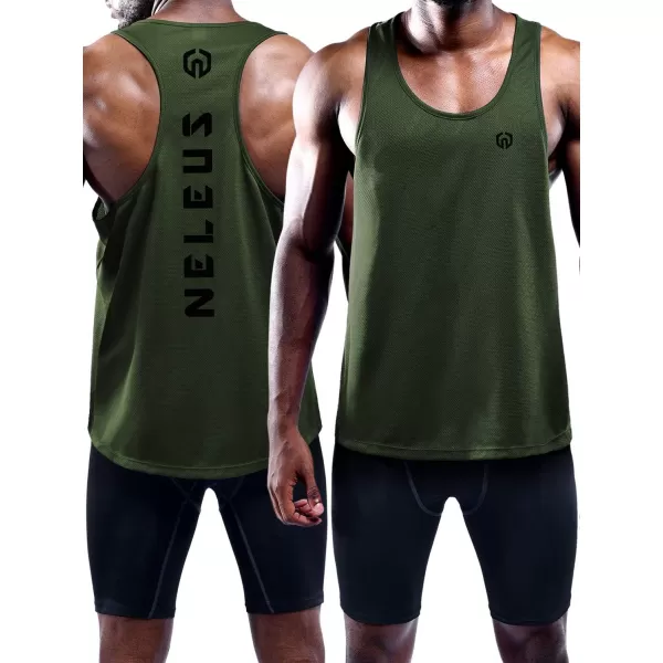 NELEUS Mens 3 Pack Dry Fit YBack Muscle Tank Top5031 3 Pack Olive Greenbluenavy Blue