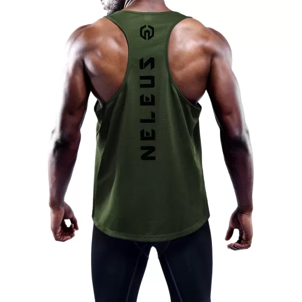 NELEUS Mens 3 Pack Dry Fit YBack Muscle Tank Top5031 3 Pack Olive Greenbluenavy Blue