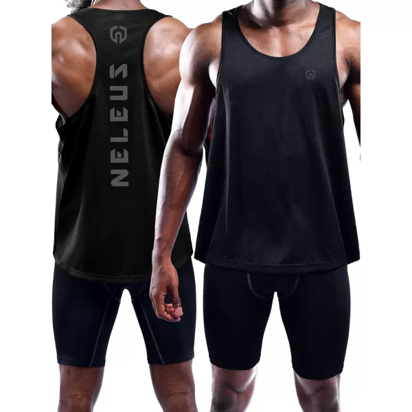 NELEUS Mens 3 Pack Dry Fit YBack Muscle Tank TopBlackGreyOlivegreen