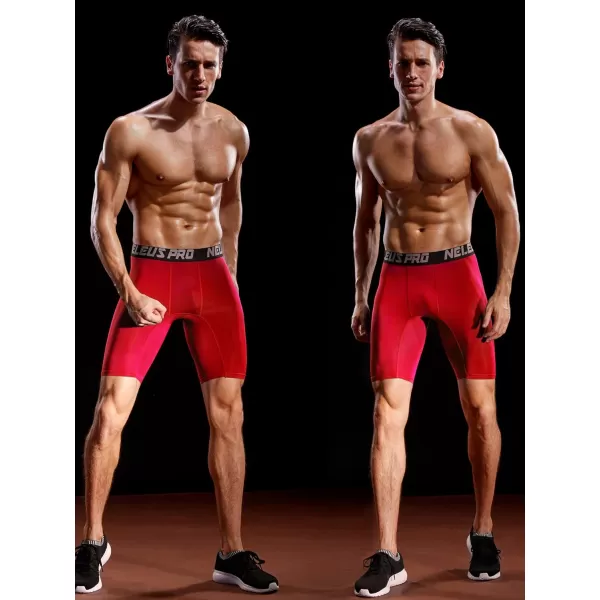 NELEUS Mens 3 Pack Performance Compression Shorts6028 3 Pack Blackgreyred