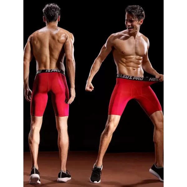 NELEUS Mens 3 Pack Performance Compression Shorts6028 3 Pack Blackgreyred