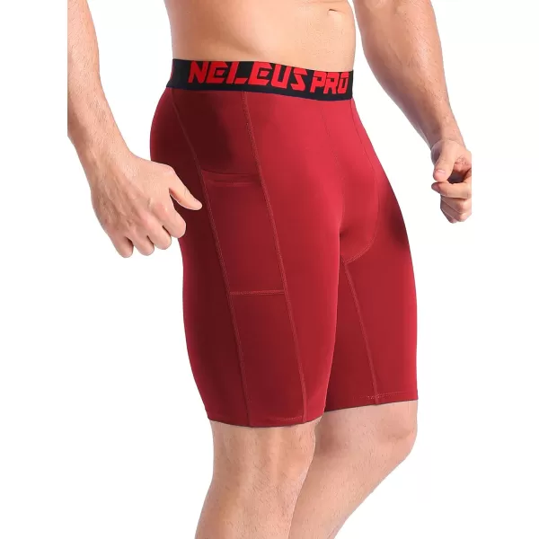 NELEUS Mens 3 Pack Running Compression Shorts with Pockets6064 BlackGreyRed3 Pack