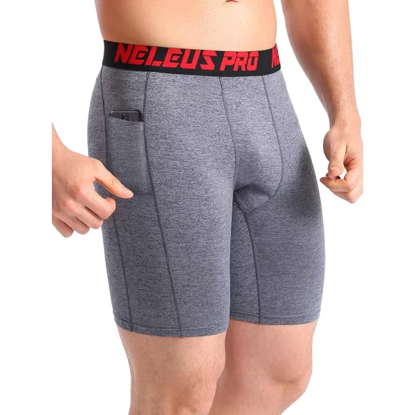 NELEUS Mens 3 Pack Running Compression Shorts with Pockets6064 BlackGreyRed3 Pack