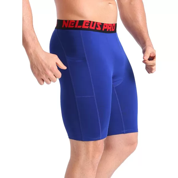 NELEUS Mens 3 Pack Running Compression Shorts with Pockets6064 BlueNavyRed3 Pack