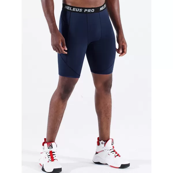 NELEUS Mens 3 Pack Running Compression Shorts with Pockets6082 RedNavyBlue3 Pack