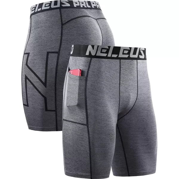 NELEUS Mens 3 Pack Running Compression Shorts with Pockets6087 BlackGreyBlue3 Pack