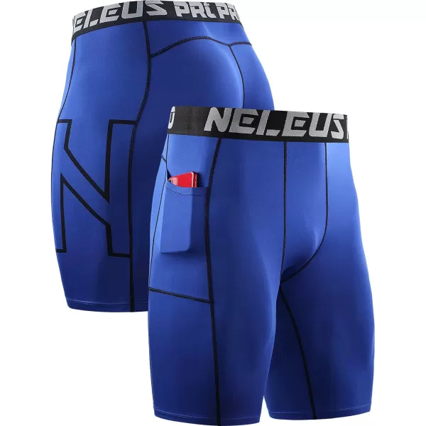 NELEUS Mens 3 Pack Running Compression Shorts with Pockets6087 BlackGreyBlue3 Pack