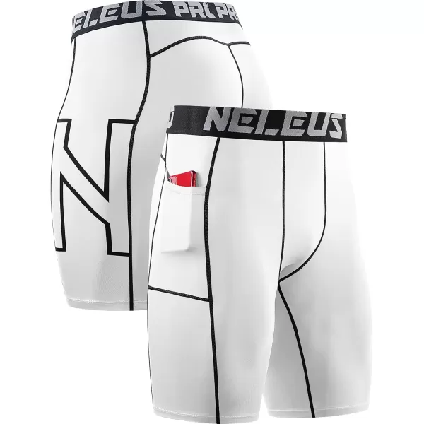 NELEUS Mens 3 Pack Running Compression Shorts with Pockets6087 BlackGreyWhite3 Pack