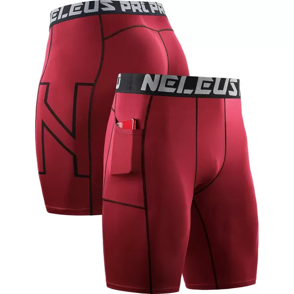 NELEUS Mens 3 Pack Running Compression Shorts with Pockets6087 BlackRedBlue3 Pack