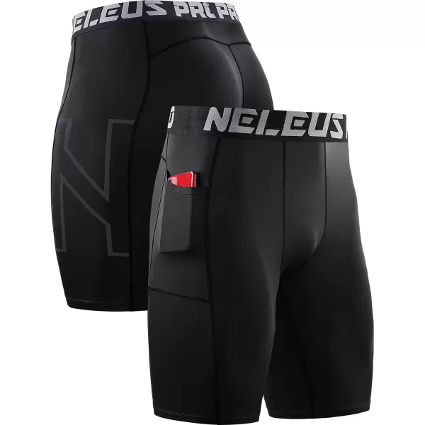 NELEUS Mens 3 Pack Running Compression Shorts with Pockets6087 BlackRedBlue3 Pack