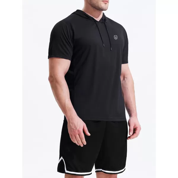 NELEUS Mens 3 Pack Running Shirt Mesh Workout Athletic Shirts with Hoods5084 2 PackblackBlack