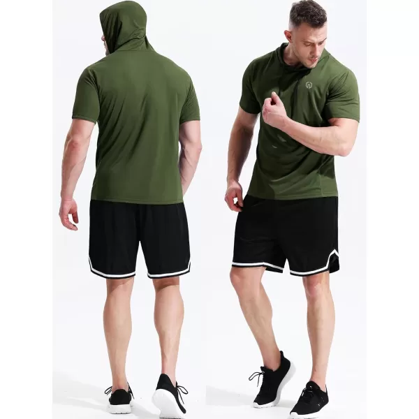 NELEUS Mens 3 Pack Running Shirt Mesh Workout Athletic Shirts with Hoods5084 2 Packnavy BlueOlive Green