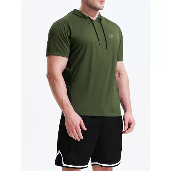 NELEUS Mens 3 Pack Running Shirt Mesh Workout Athletic Shirts with Hoods5084 2 Packolive GreenBlue