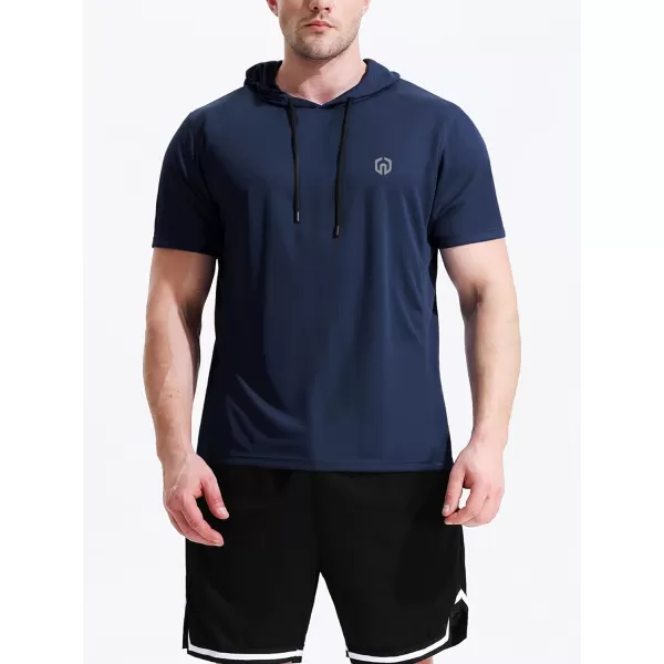NELEUS Mens 3 Pack Running Shirt Mesh Workout Athletic Shirts with Hoods5084 2 PackredNavy Blue