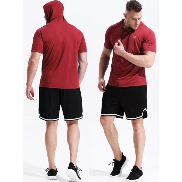 NELEUS Mens 3 Pack Running Shirt Mesh Workout Athletic Shirts with Hoods5084 BlackBlueRed3 Pack