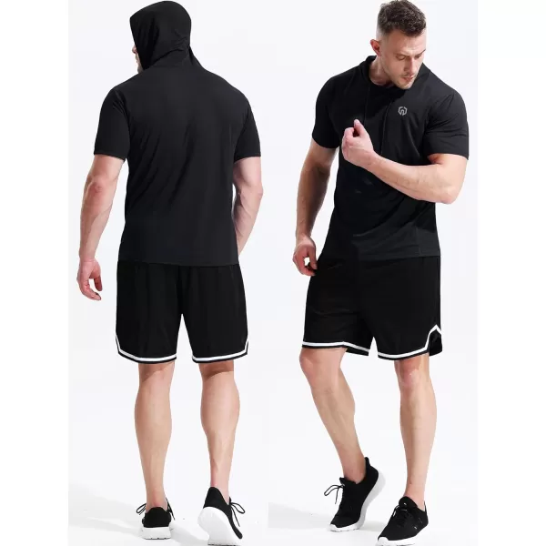 NELEUS Mens 3 Pack Running Shirt Mesh Workout Athletic Shirts with Hoods5084 BlackBlueRed3 Pack