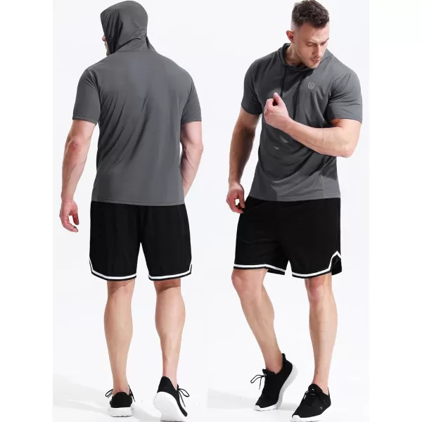 NELEUS Mens 3 Pack Running Shirt Mesh Workout Athletic Shirts with Hoods5084 BlackGreyRed3 Pack