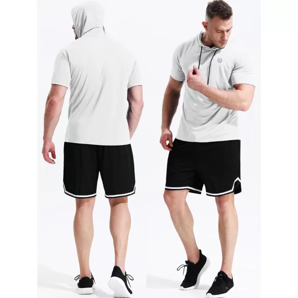 NELEUS Mens 3 Pack Running Shirt Mesh Workout Athletic Shirts with Hoods5084 BlackGreyWhite3 Pack