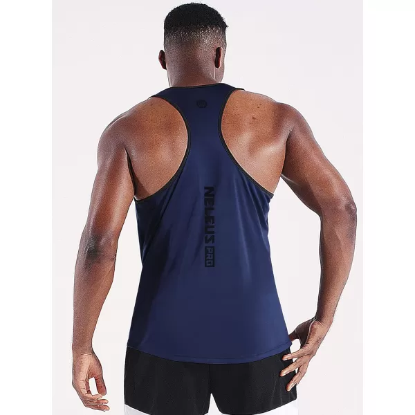 NELEUS Mens 3 Pack Running Tank Top Dry Fit YBack Athletic Workout Tank Tops5097 BlackNavyLight Blue3 Pack