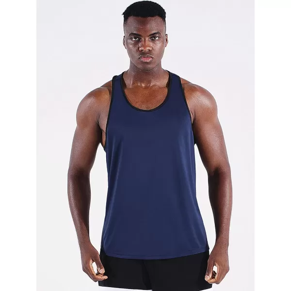 NELEUS Mens 3 Pack Running Tank Top Dry Fit YBack Athletic Workout Tank Tops5097 BlackNavyLight Blue3 Pack