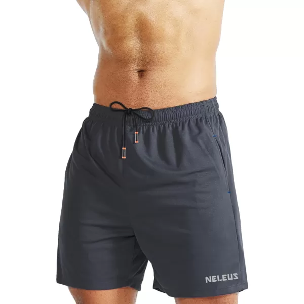 NELEUS Mens 7 inch Lightweight Workout Running Shorts with Pockets6058 2 Pack Blackgrey