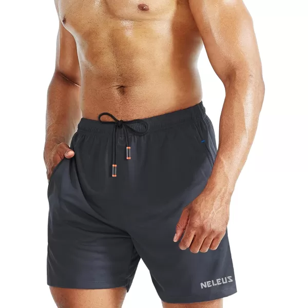 NELEUS Mens 7 inch Lightweight Workout Running Shorts with Pockets6058 2 Pack Blackgrey