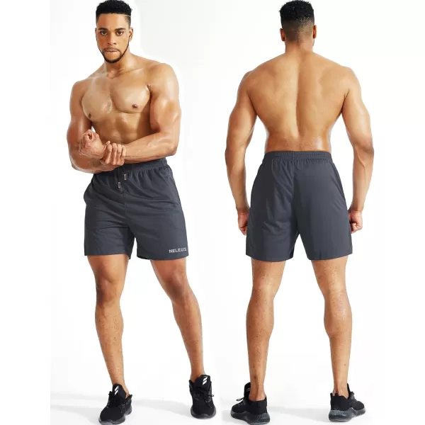 NELEUS Mens 7 inch Lightweight Workout Running Shorts with Pockets6058 2 Pack Blackgrey