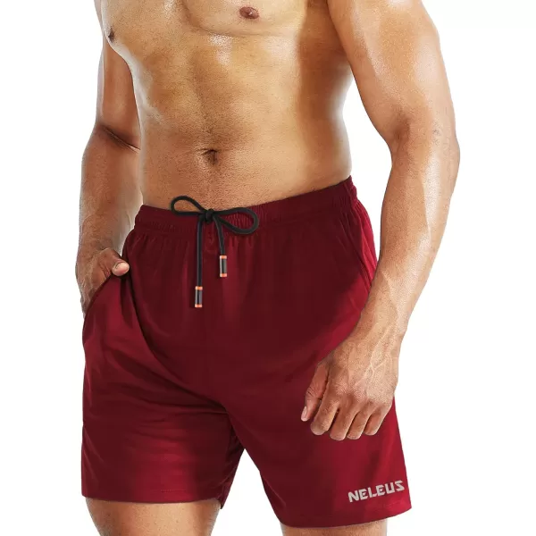 NELEUS Mens 7 inch Lightweight Workout Running Shorts with Pockets6058 3 Pack Blackgreyred