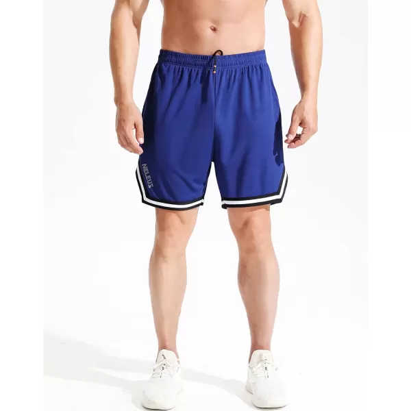 NELEUS Mens 7 inch Lightweight Workout Running Shorts with Pockets6085 3 PackblueRedNavy