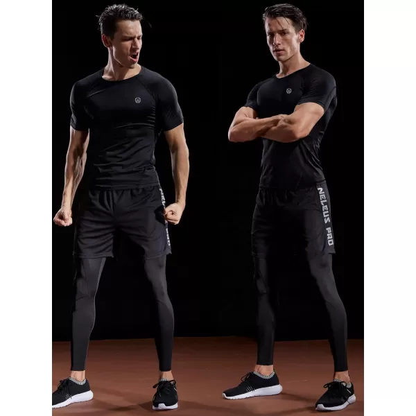 NELEUS Mens Compression Baselayer Athletic Workout T Shirts5022 BlackBlackgreyBlackred