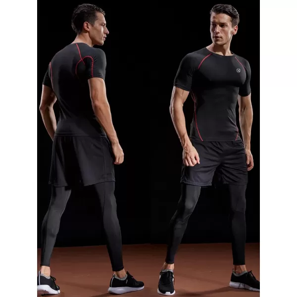 NELEUS Mens Compression Baselayer Athletic Workout T Shirts5022 BlackBlackgreyBlackred