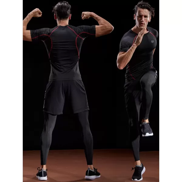 NELEUS Mens Compression Baselayer Athletic Workout T Shirts5022 BlackBlackgreyBlackred