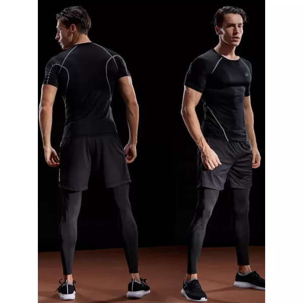 NELEUS Mens Compression Baselayer Athletic Workout T Shirts5022 BlackBlackgreyBlackred