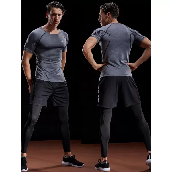 NELEUS Mens Compression Baselayer Athletic Workout T Shirts5022 BlackBlackredGrey