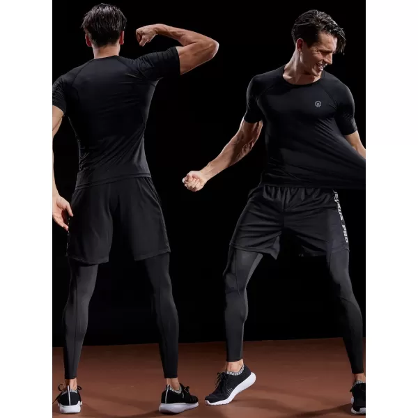 NELEUS Mens Compression Baselayer Athletic Workout T Shirts5022 BlackGreyBlue