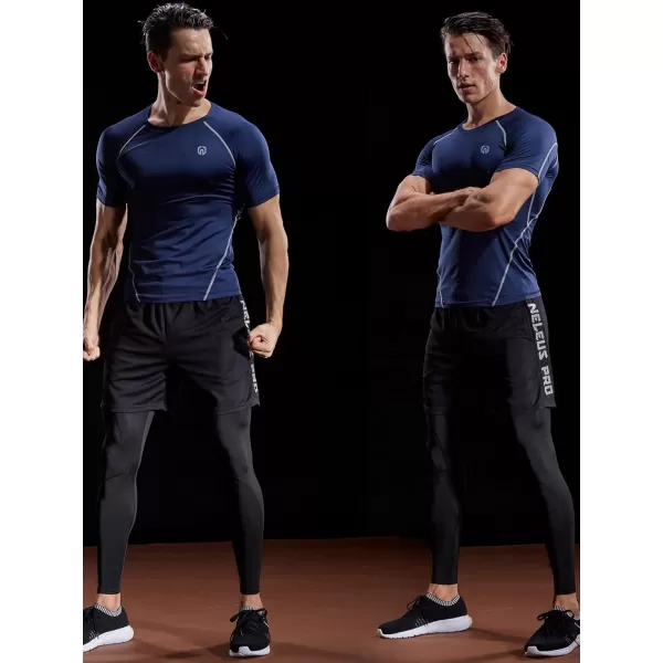 NELEUS Mens Compression Baselayer Athletic Workout T Shirts5022 BlackGreyNavy Blue