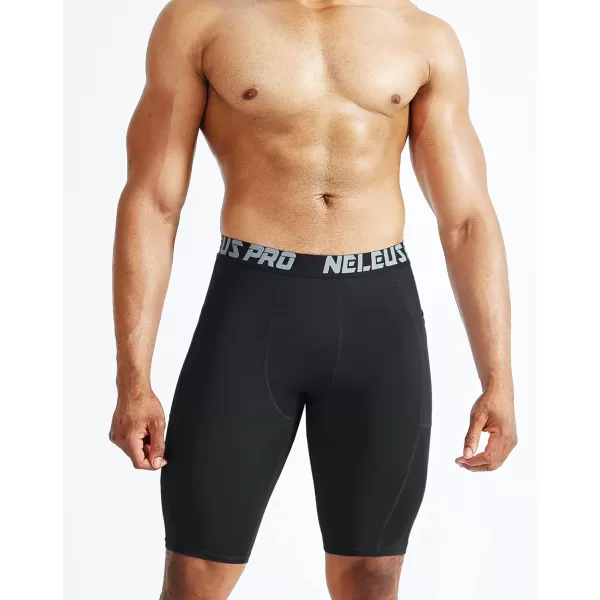 NELEUS Mens Compression Short with Pocket Dry Fit Yoga Running Shorts Pack of 36063 BlackBlackBlack 3 Pack