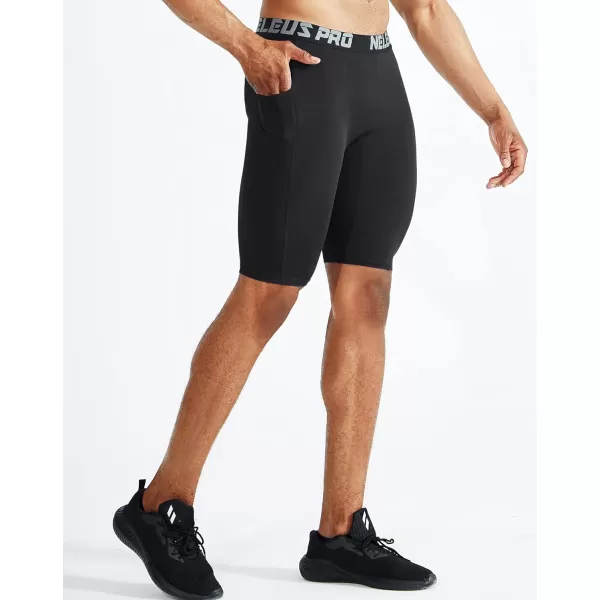 NELEUS Mens Compression Short with Pocket Dry Fit Yoga Running Shorts Pack of 36063 BlackBlackBlack 3 Pack