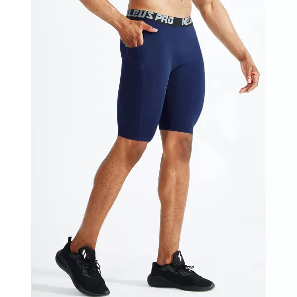 NELEUS Mens Compression Short with Pocket Dry Fit Yoga Running Shorts Pack of 36063 BlackGreyNavy Blue 3 Pack