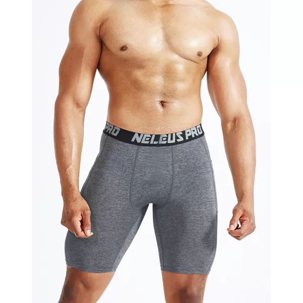 NELEUS Mens Compression Short with Pocket Dry Fit Yoga Running Shorts Pack of 36063 BlackGreyNavy Blue 3 Pack