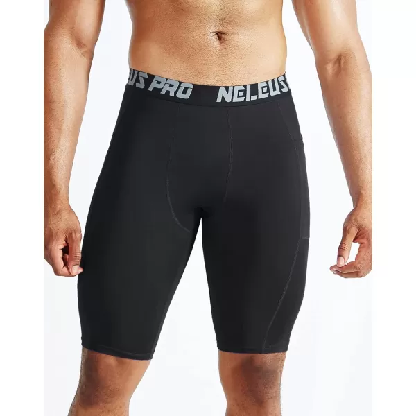 NELEUS Mens Compression Short with Pocket Dry Fit Yoga Running Shorts Pack of 36063 BlackGreyNavy Blue 3 Pack