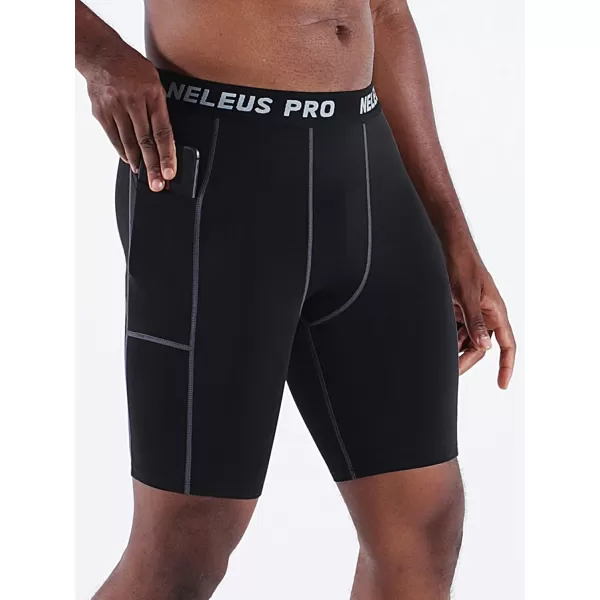 NELEUS Mens Compression Short with Pocket Dry Fit Yoga Running Shorts Pack of 36081 BlackGreyRed3 Pack